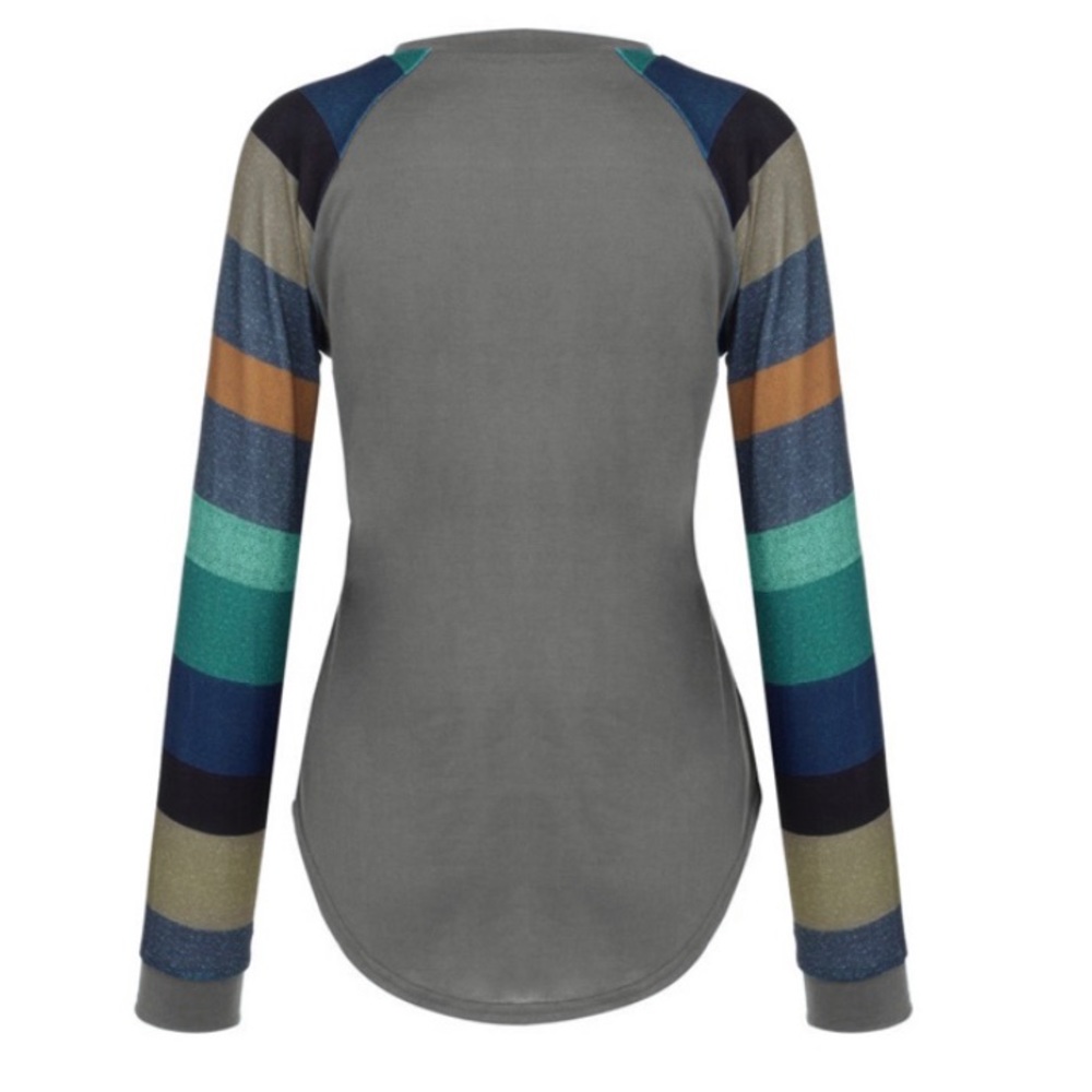 Gray Stripped Sleeve Top - Picture 4 of 4